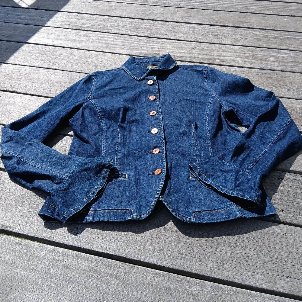 Ralph Lauren Jean Jacket Womens 14 Blue Flared Bell Sleeves Stretch LRL Feminine - Picture 4 of 12